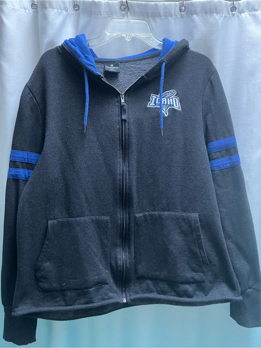 Men's Black & Blue Hooded Zip-Up Jacket